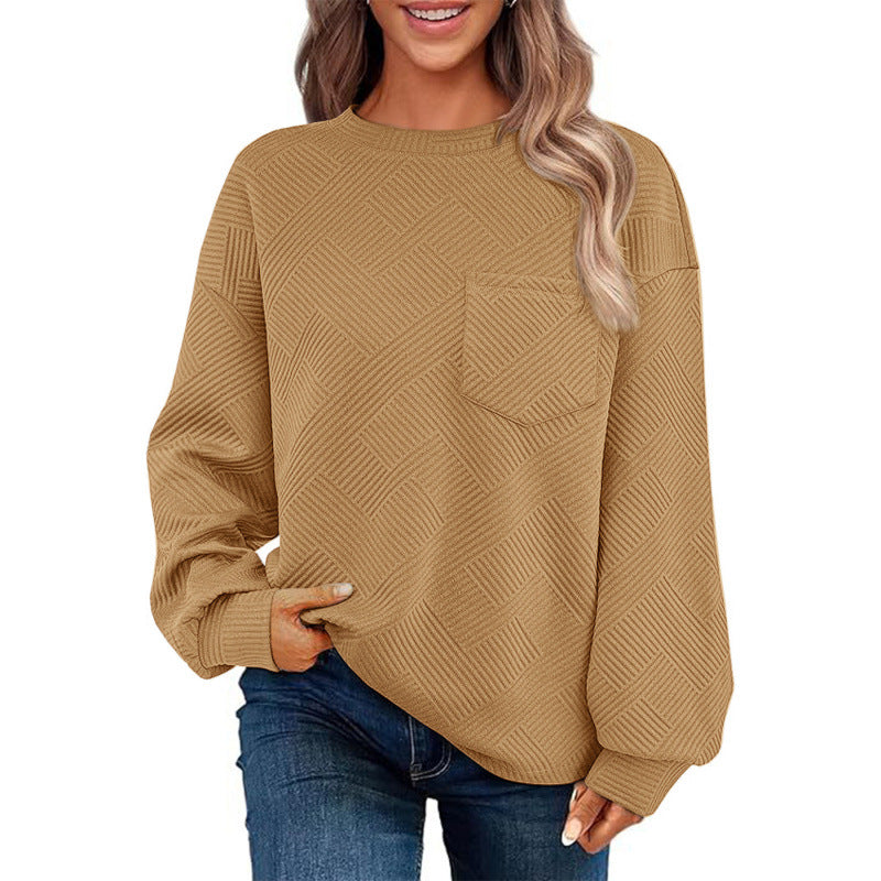 Women's casual sweater with textured pattern and practical chest pocket NOVAE