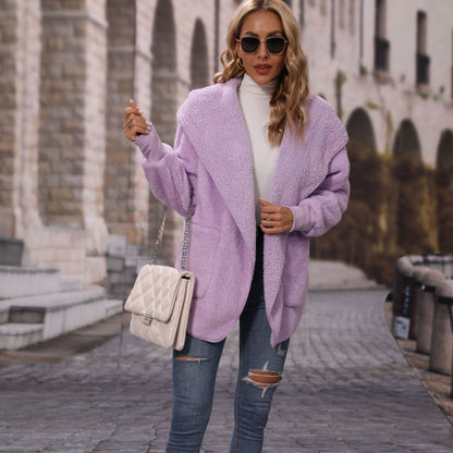 Women's Cozy Plush Jacket with Open Collar NOVAE