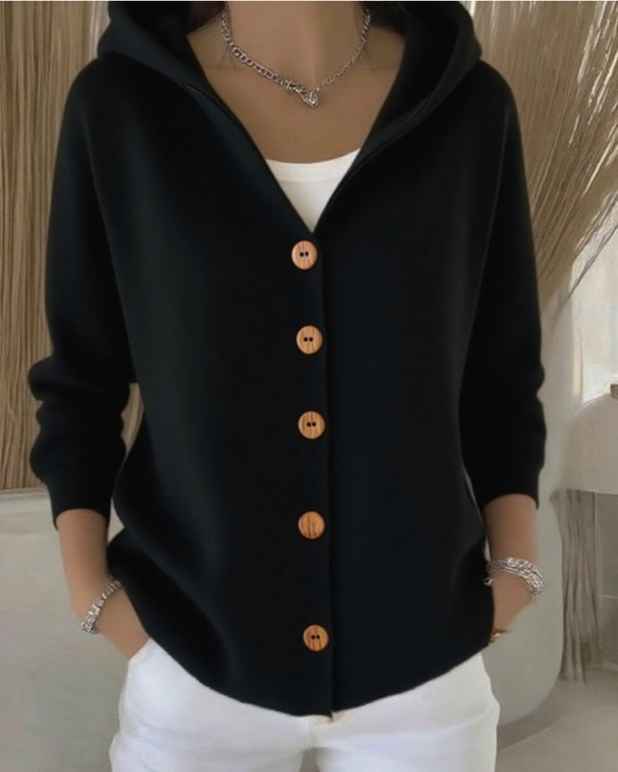 Women's hooded cardigan with practical button details and a relaxed fit NOVAE