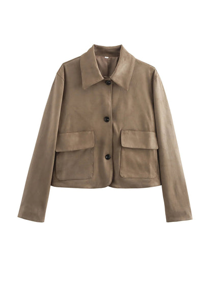 Women's fashionable short jacket made of high-quality imitation suede with practical pockets NOVAE