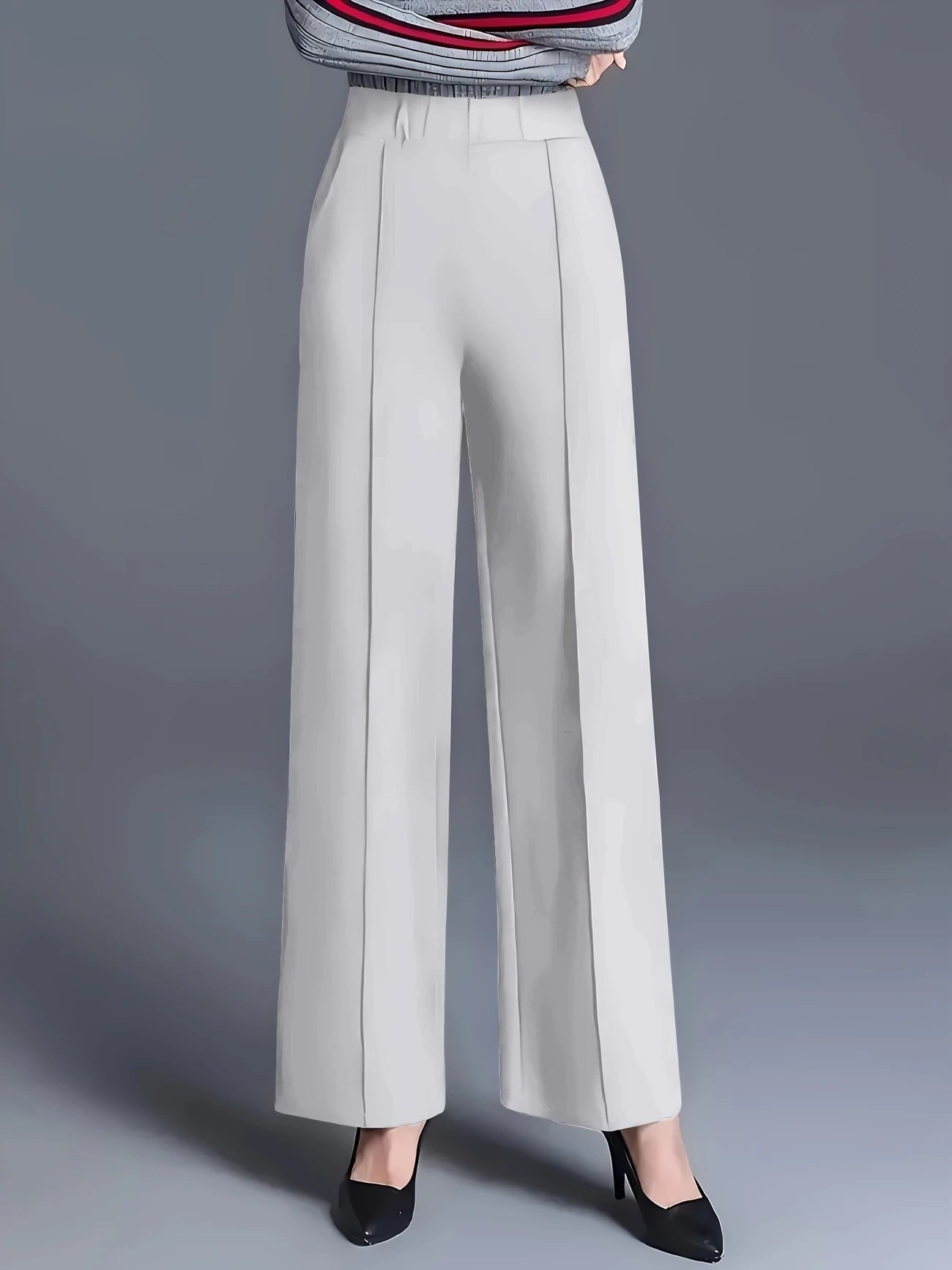 Women's elegant high-waisted trousers with pleats and elasticated waistband NOVAE
