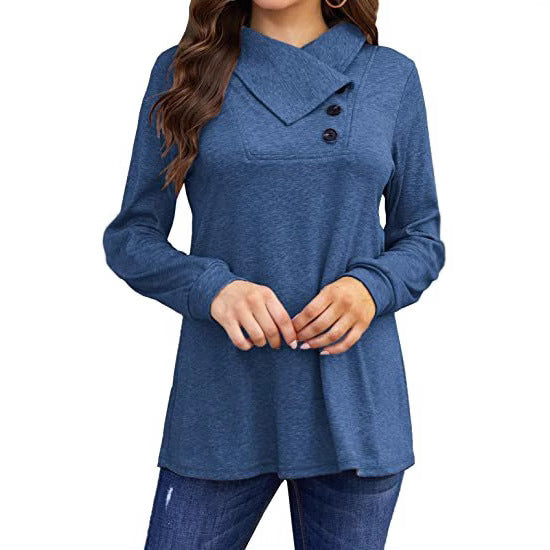 Women's casual top with asymmetrical collar and button detail NOVAE