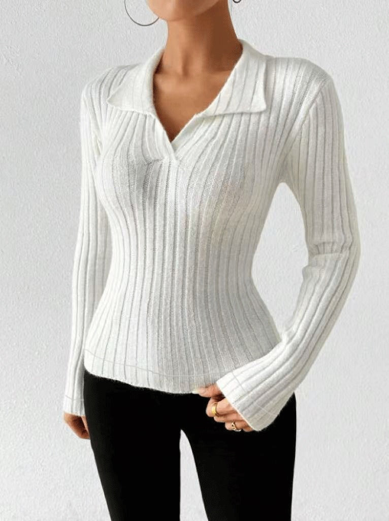 Women's fitted long-sleeved sweater with fashionable ribbed texture NOVAE