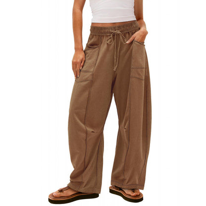 Women's wide-leg leisure trousers with practical side pockets and elasticated waistband NOVAE