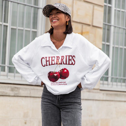 Women's sweatshirt with a creative cherry motif and modern cut NOVAE