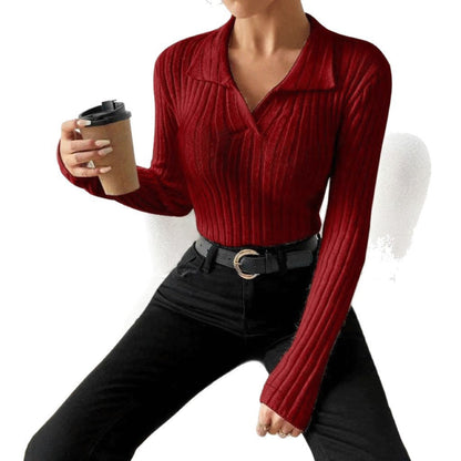 Women's fitted long-sleeved sweater with fashionable ribbed texture NOVAE