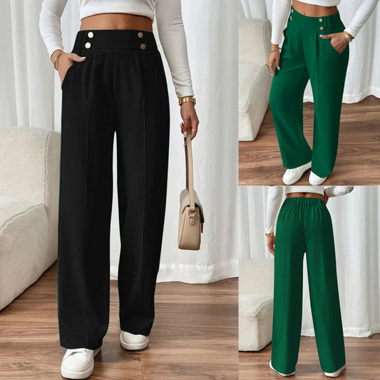Women's wide-leg high-waisted trousers with elegant button details NOVAE
