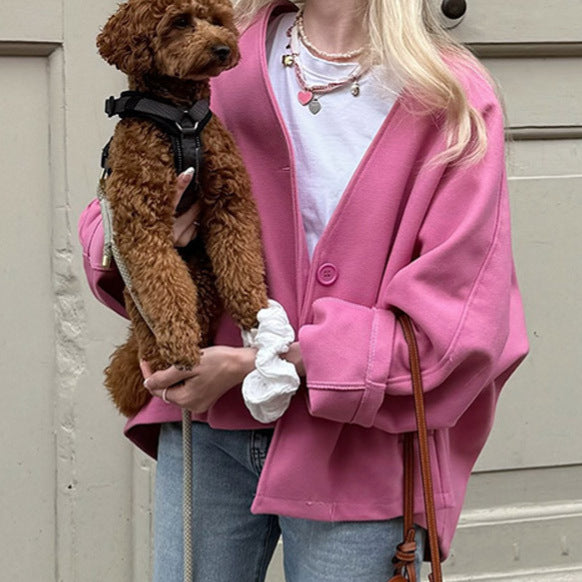 Women's casual oversized jacket with practical buttons and a wide cut NOVAE