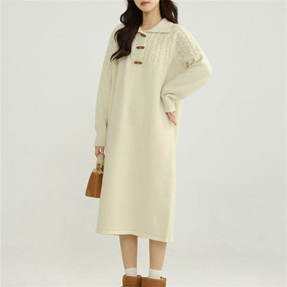 Women's knit dress with collar and button details NOVAE