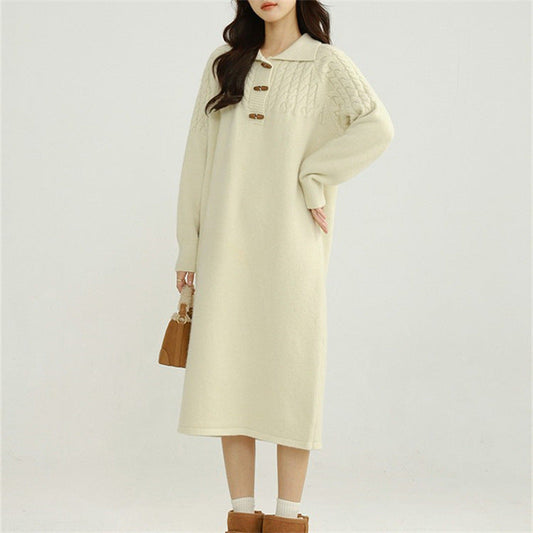 Women's knit dress with collar and button details NOVAE