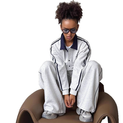 Women's sporty leisure suit with fashionable collar and wide legs NOVAE