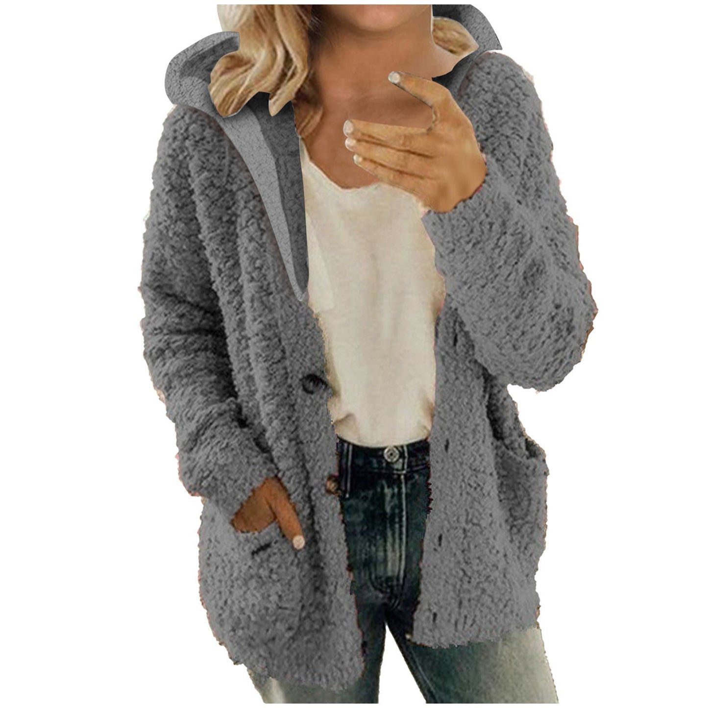 Women's cozy fleece jacket with hood and practical pockets NOVAE