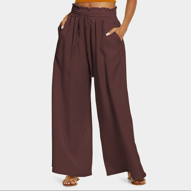 Women's wide-leg leisure trousers with elasticated waistband and practical pockets NOVAE
