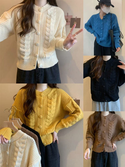 Women's cozy knit cardigan with braided pattern and large buttons NOVAE