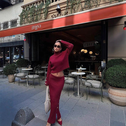 Women's knitted pleated skirt and sweater set NOVAE