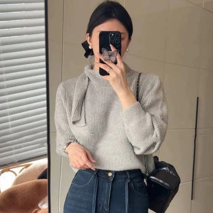 Women's knit sweater with playful collar and modern rib design NOVAE