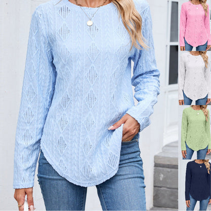 Women's long-sleeved shirt with a structured design and rounded hem NOVAE