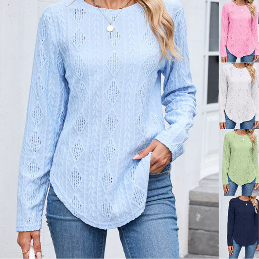 Women's long-sleeved shirt with a structured design and rounded hem NOVAE