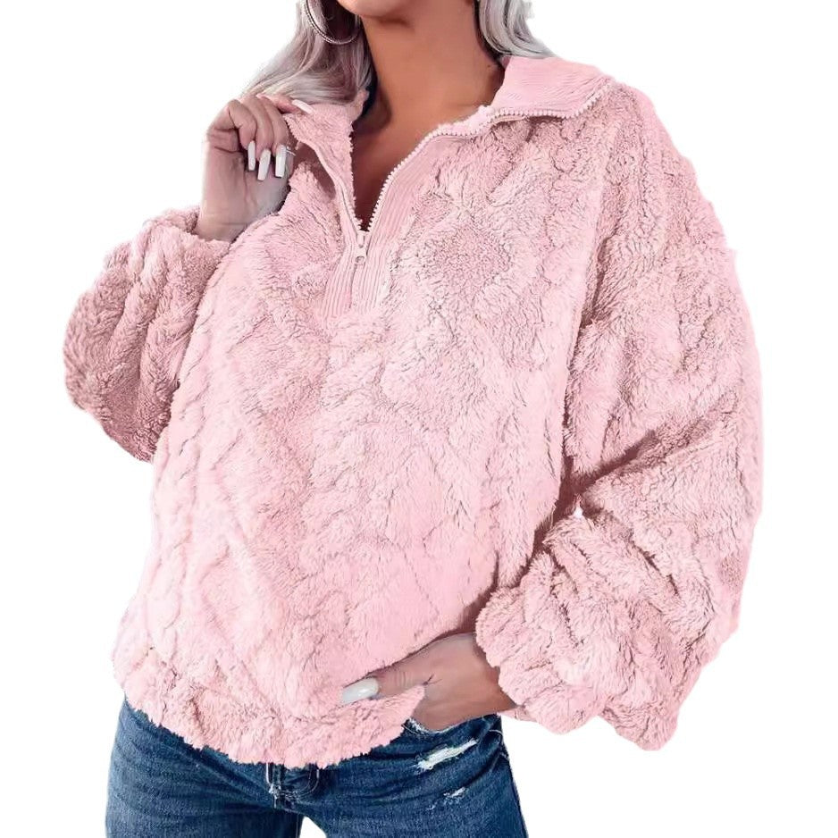 Women's Cozy Fleece Pullover with Half Zip and Volume Sleeves NOVAE