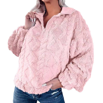 Women's Cozy Fleece Pullover with Half Zip and Volume Sleeves NOVAE