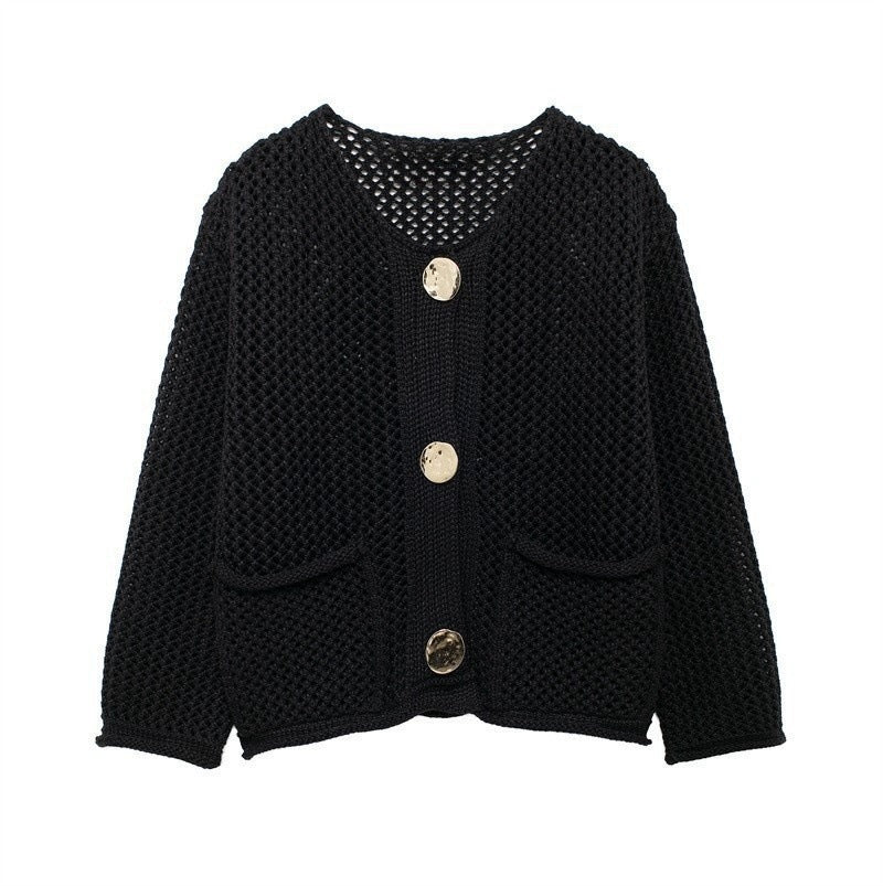 Women's cardigan with open knit structure and comfortable pockets NOVAE
