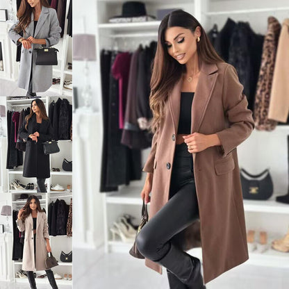 Women's Classic Oversized Coat with Elegant Lapel Collar and Practical Pockets NOVAE