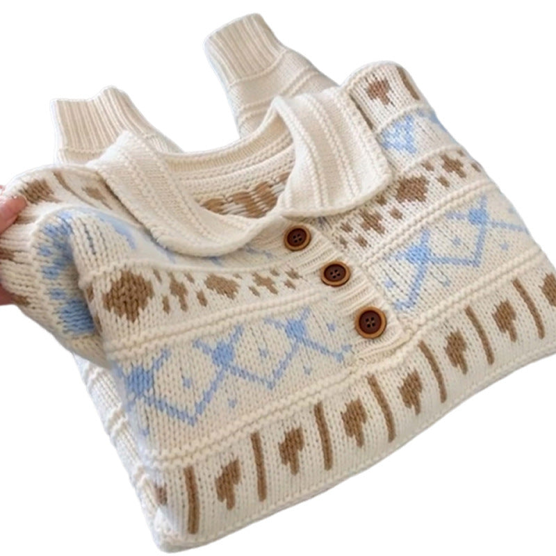 Women's chunky knit sweater with lovely graphic design and romantic collar NOVAE