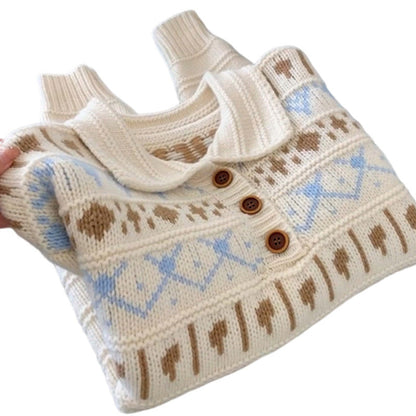 Women's chunky knit sweater with lovely graphic design and romantic collar NOVAE