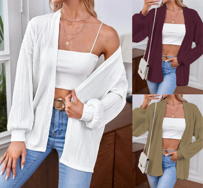 Women's casual cardigan in textured material with wide sleeves NOVAE