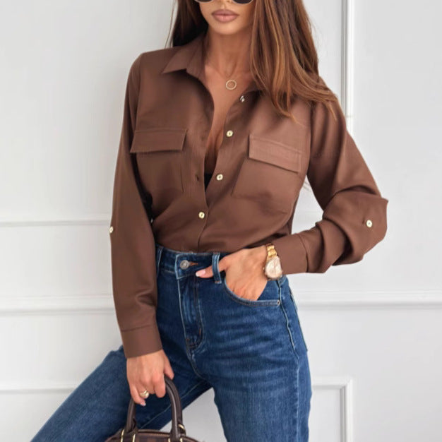 Women's fashionable blouse with practical breast pockets and elegant cut NOVAE