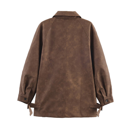 Women's casual faux leather jacket with pockets NOVAE