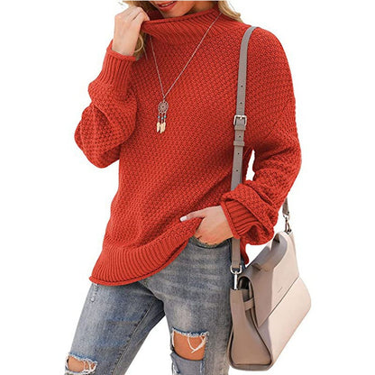 Women's chunky knit sweater with high collar and comfortable sleeves NOVAE