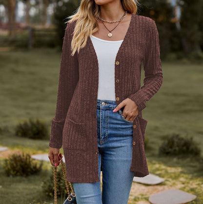 Women's cardigan with long sleeves and practical pockets NOVAE