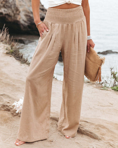 Women's airy linen trousers with elasticated waistband and wide cut NOVAE
