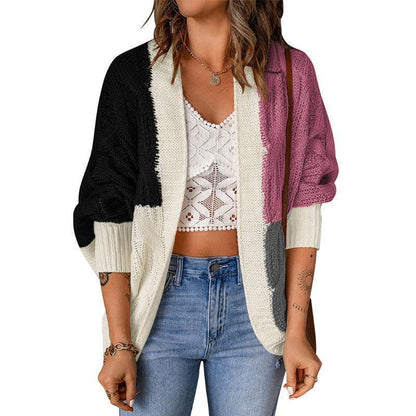 Women's Stylish Knit Cardigan with a Relaxed Fit and Color Block Design NOVAE