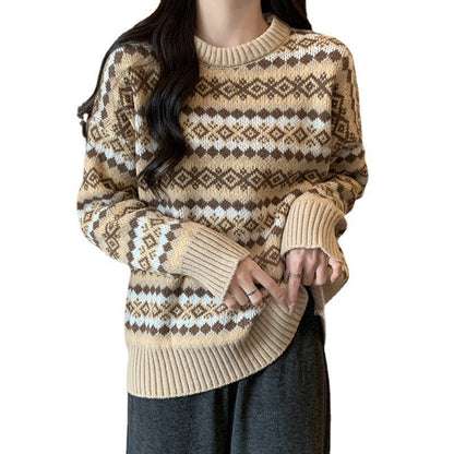 Women's sweater with geometric Norwegian pattern and relaxed fit NOVAE