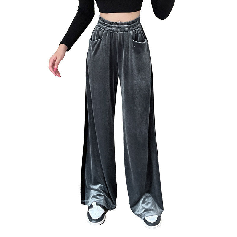 Women's wide-cut velour trousers with elasticated waistband and practical pockets NOVAE