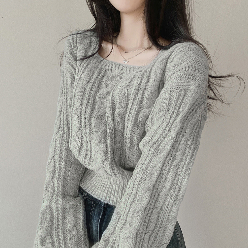 Women's fashionable knitted sweater with cable pattern and loose fit NOVAE