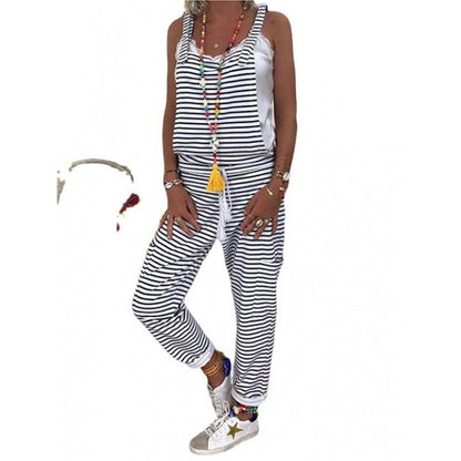 Women's Casual Jumpsuit with Off-Shoulder Ruching and Fashionable Stripe Pattern NOVAE