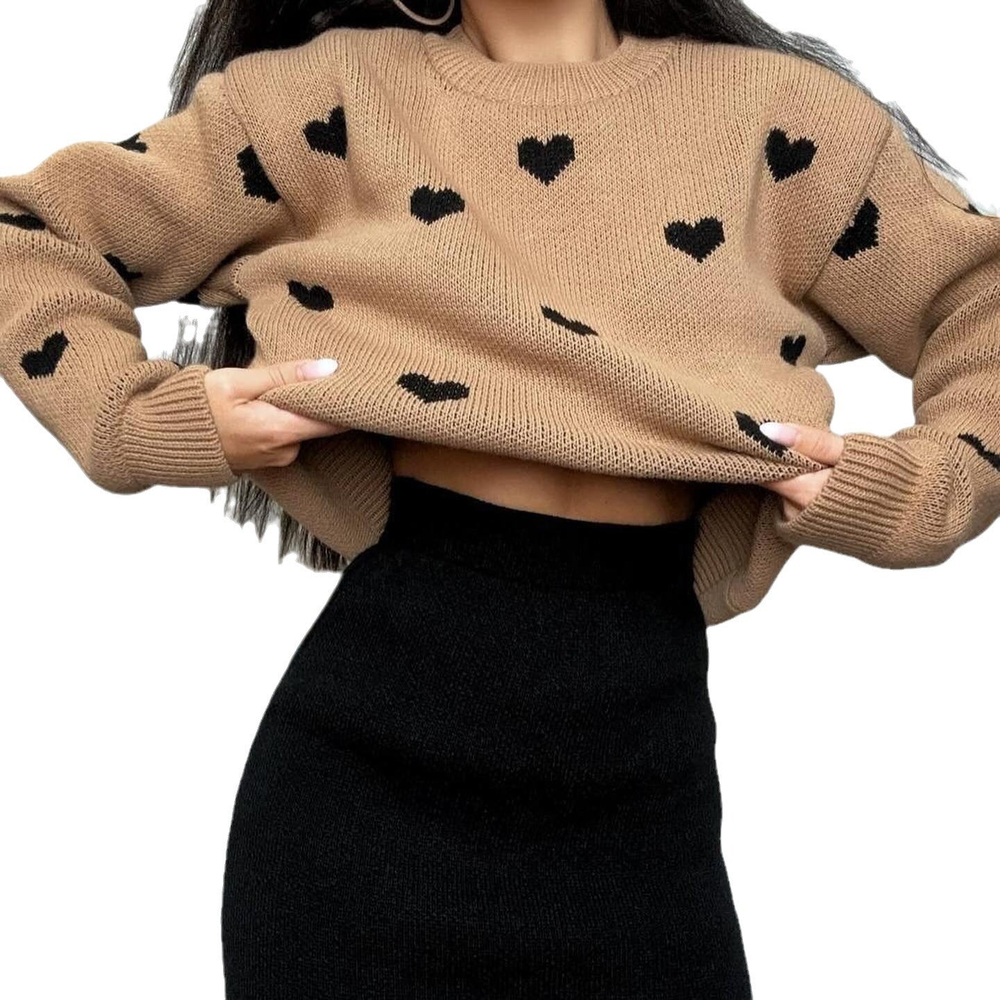 Women's casual knit sweater with heart motif NOVAE