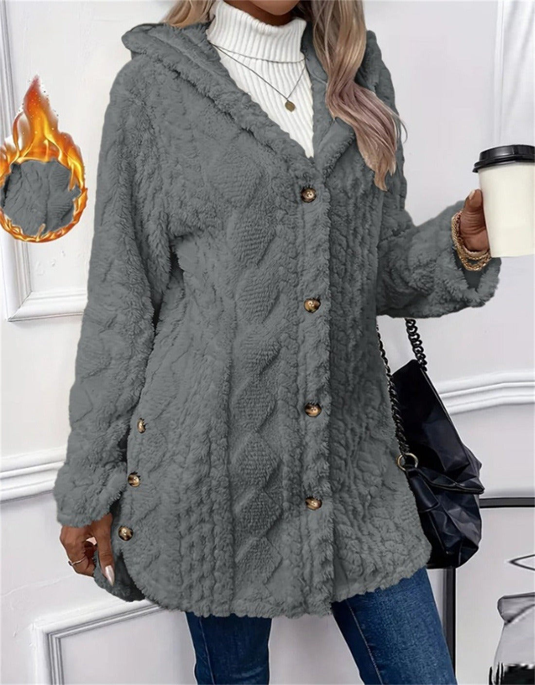 Women's Cozy Teddy Jacket with Button Closure NOVAE