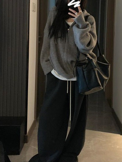 Women's Cozy Knit Hoodie with Generous Hood and Zipper NOVAE