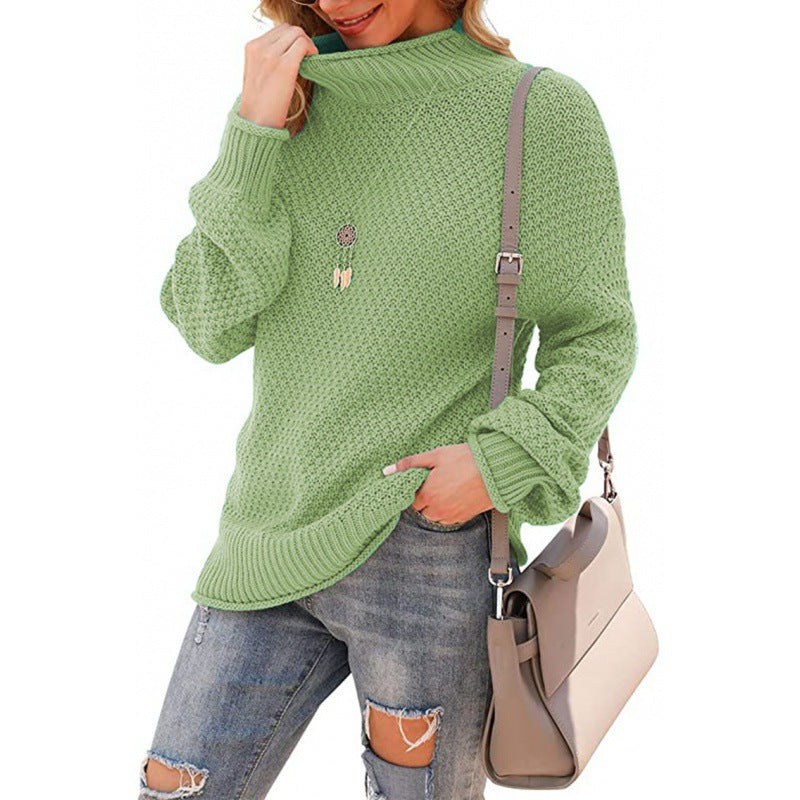 Women's chunky knit sweater with high collar and comfortable sleeves NOVAE