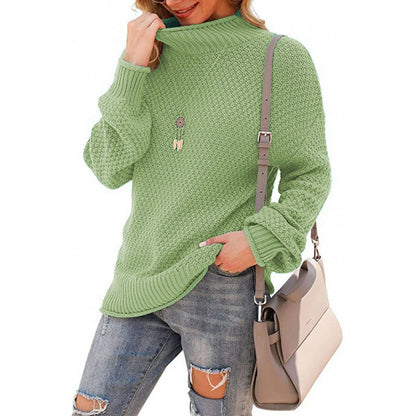 Women's chunky knit sweater with high collar and comfortable sleeves NOVAE