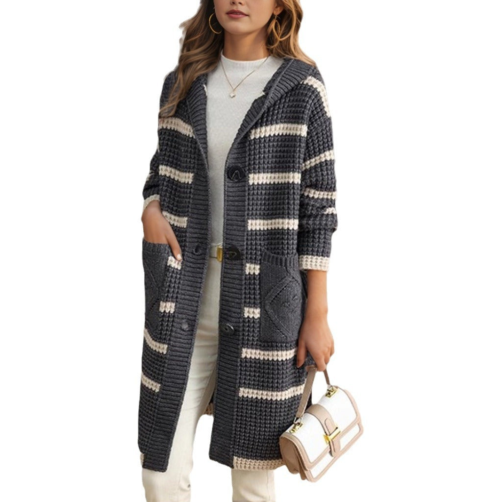 Women's knitted coat with hood and pockets NOVAE