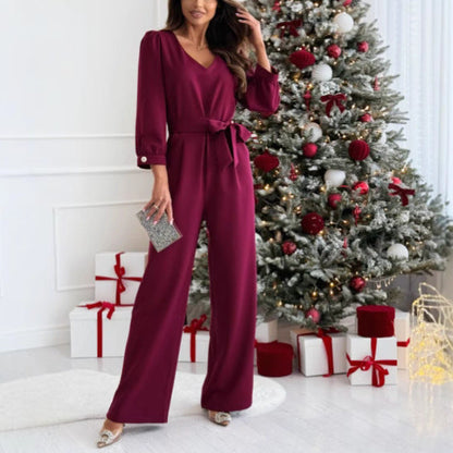 Women's Elegant Jumpsuit with Waist Belt and Wide Leg NOVAE