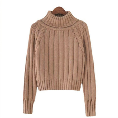 Women's knit sweater with high collar and ribbed texture NOVAE