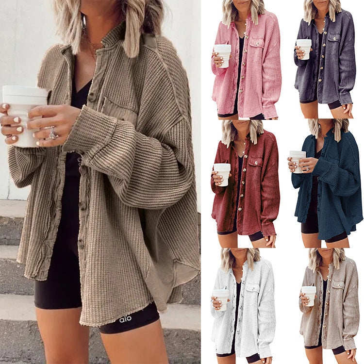 Women's Oversized Waffle Textured Shirt Jacket NOVAE
