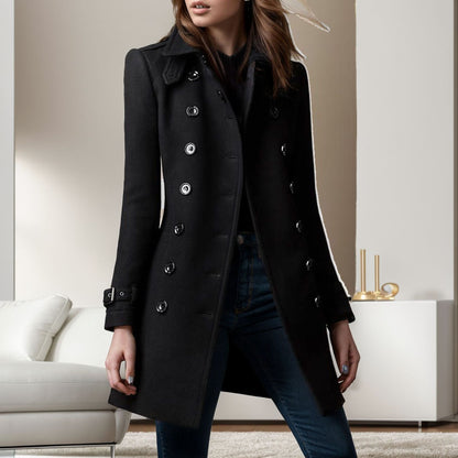 Women's elegant trench coat with double-breasted button closure and weighted collar NOVAE