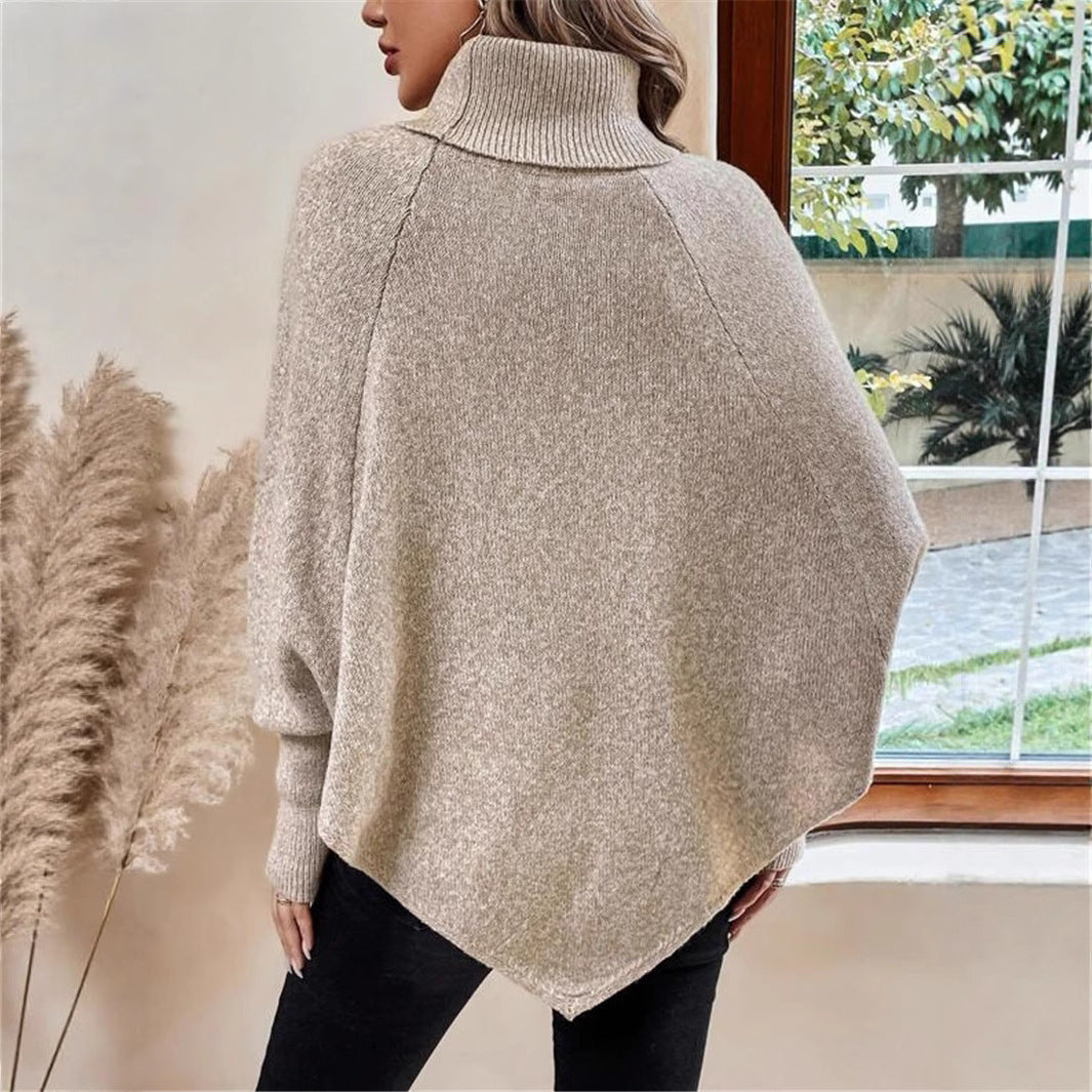 Women's Oversized Knit Sweater with Roll Neck and Button Details NOVAE